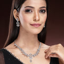 Rhodium Plated Silver Toned White American Diamond Studded Jewellery Set