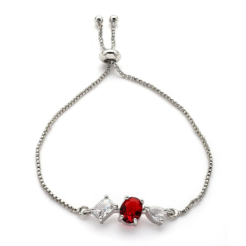Rhodium Plated Red And White American Diamond Studded Adjustable Bracelet