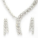 Rhodium Plated Silver Toned Sparkle White American Diamond Stone Studded Jewellery Set