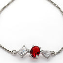 Rhodium Plated Red And White American Diamond Studded Adjustable Bracelet