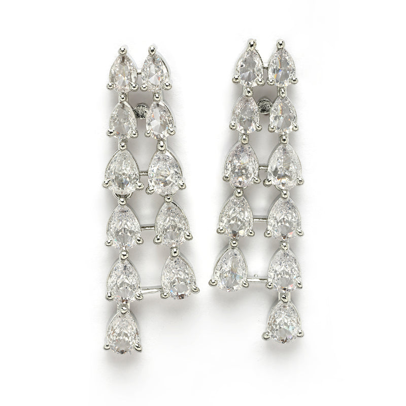 Rhodium Plated Silver Toned Sparkle White American Diamond Stone Studded Jewellery Set