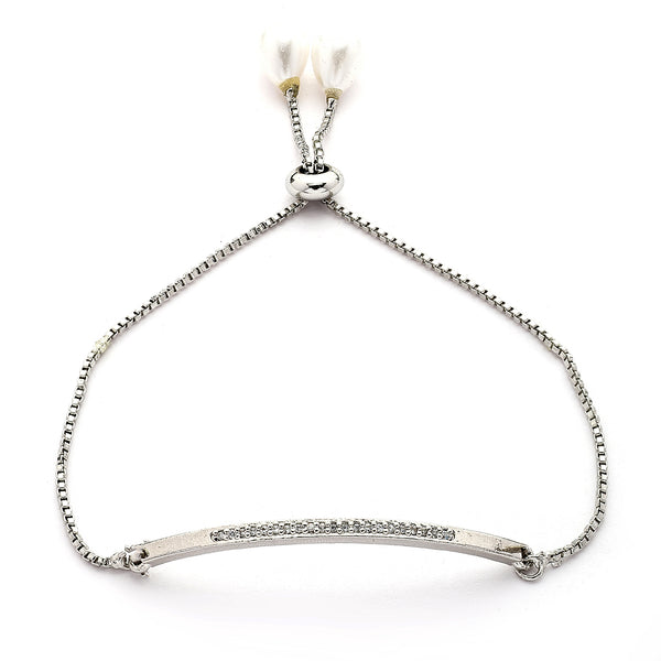 Rhodium Plated Silver Toned Cubic Zirconia Studded Adjustable Bracelet