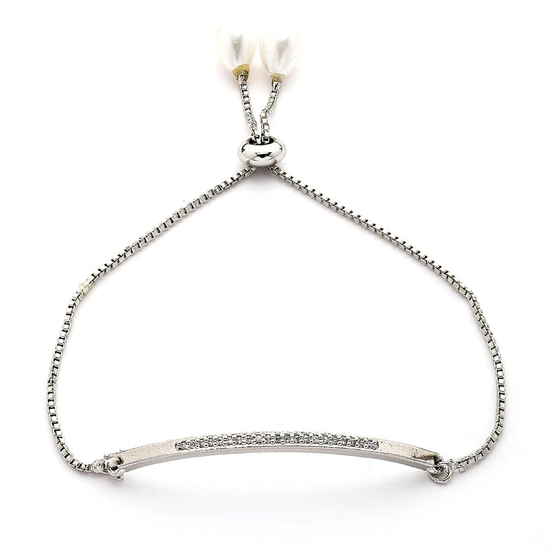 Rhodium Plated Silver Toned Cubic Zirconia Studded Adjustable Bracelet