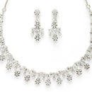Rhodium Plated Silver Toned Cascade Design & White American Diamond Stone Studded Jewellery Set