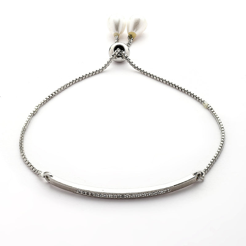 Rhodium Plated Silver Toned Cubic Zirconia Studded Adjustable Bracelet