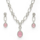 Rhodium Plated with Pink American Diamond Studded Jewellery Set