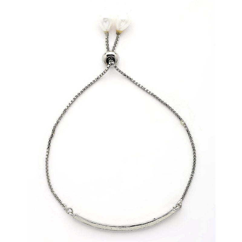 Rhodium Plated Silver Toned Cubic Zirconia Studded Adjustable Bracelet