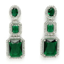 Rhodium Plated Silver Toned Green American Diamond Studded Jewellery Set