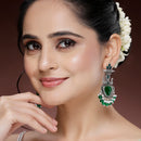 Oxidized Plated with Green & White Pearl Cubic Zirconia Danglers Earrings