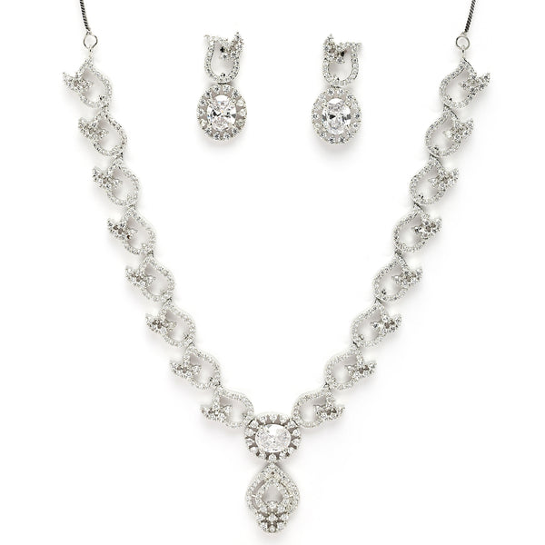 Rhodium Plated Vine Design with White American Diamond Stone Studded Jewellery set