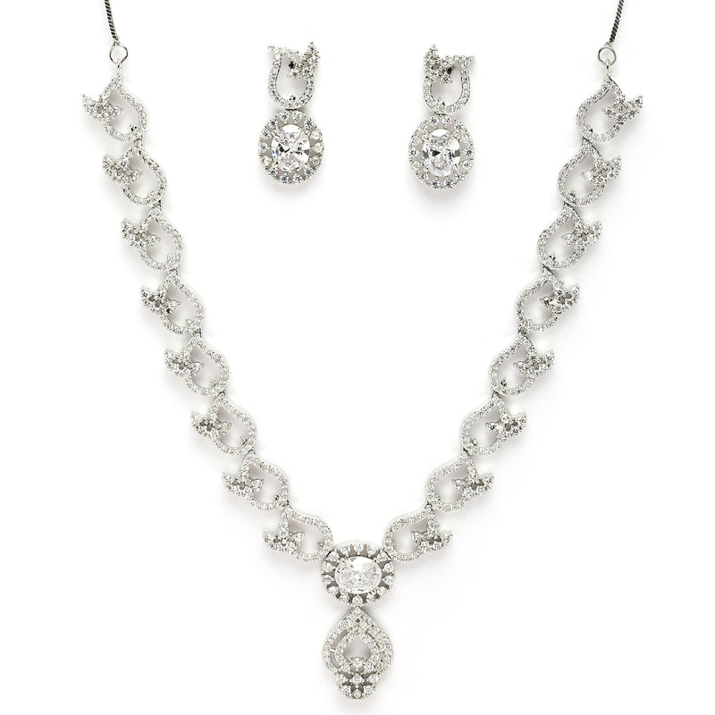 Rhodium Plated Vine Design with White American Diamond Stone Studded Jewellery set
