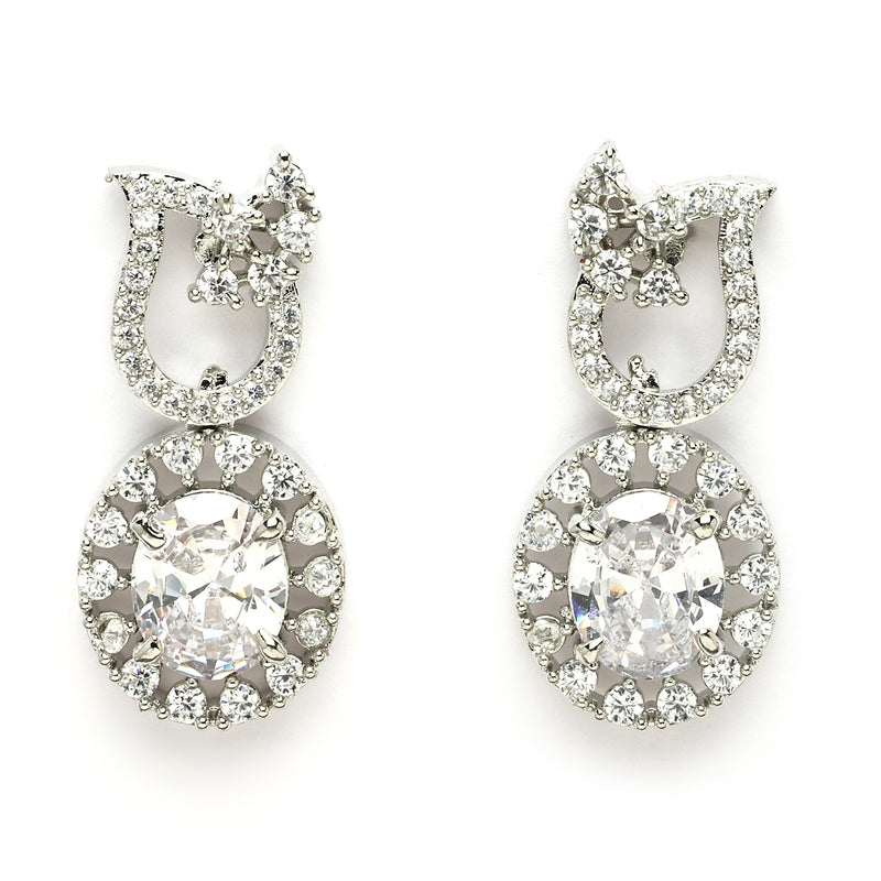 Rhodium Plated Vine Design with White American Diamond Stone Studded Jewellery set