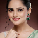 Oxidized Plated with Red & Green Cubic Zirconia Drop Earrings