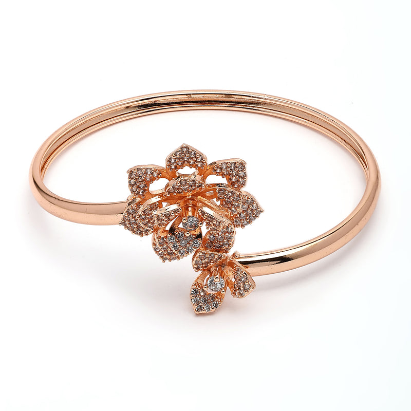 Rose Gold Plated White American Diamonds Studded Floral Shaped Pendant Combo