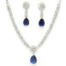Rhodium Plated Royal Blue White American Diamond Stone Studded Jewellery Set