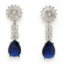 Rhodium Plated Royal Blue White American Diamond Stone Studded Jewellery Set