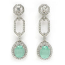 Rhodium Plated Silver Toned Sea Green American Diamond Studded Jewellery Set