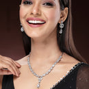 Rhodium Plated Silver Toned Dazzling Drop American Diamond Studded Jewellery Set