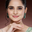 Oxidized Plated with Green Cubic Zirconia Drop Earrings