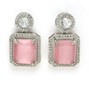 Rhodium Plated Silver Toned Pink American Diamond Studded Jewellery Set