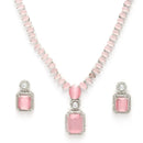 Rhodium Plated Silver Toned Pink American Diamond Studded Jewellery Set