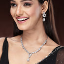 Rhodium Plated Silver Toned Dazzling Drop American Diamond Studded Jewellery Set
