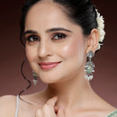 Oxidized Plated with Sea Green Cubic Zirconia Danglers Earrings