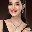Rhodium Plated Silver Toned Nature Inspired White AD Studded Necklace Set With Matching Earrings