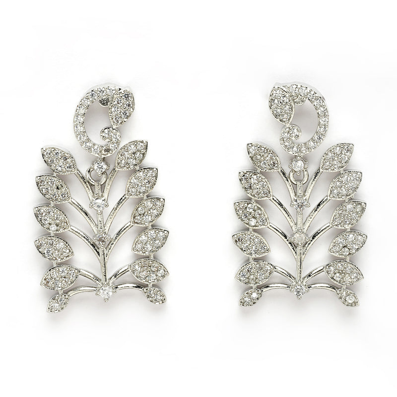 Rhodium Plated Silver Toned White American Diamond Studded Jewellery Set