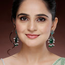 Oxidized Plated with Green Cubic Zirconia Danglers Earrings