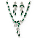 Rhodium Plated Silver Toned Emerald & White American Diamond Studded Necklace set