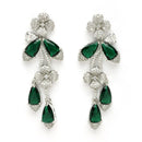 Rhodium Plated Silver Toned Emerald & White American Diamond Studded Necklace set