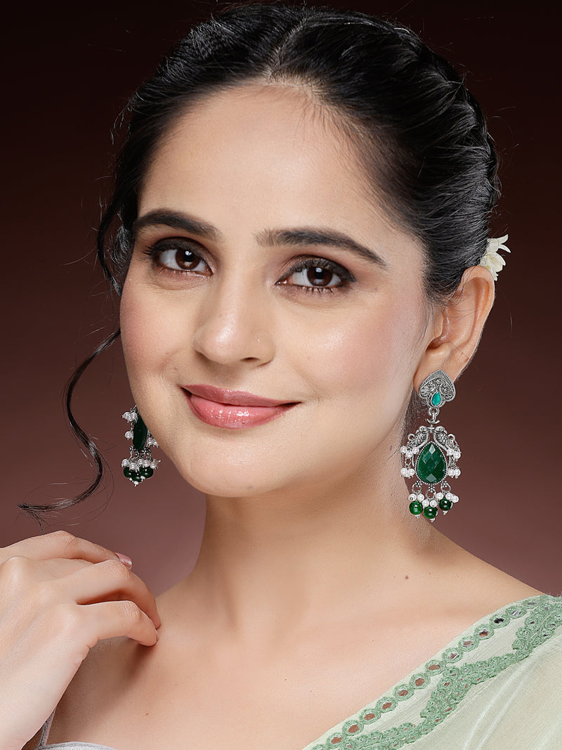 Oxidized Plated with Green Cubic Zirconia Danglers Earrings