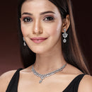 Rhodium Plated Teardrop Symphony Design with White American Diamond Stone Studded Jewellery set