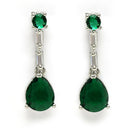 Rhodium Plated Silver Toned Teardrop Style Emerald Green American Diamond Studded Jewellery Set