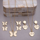 Gold toned Alloy Butterfly & XOXO Heart Pendant Necklace Set Combo for Women