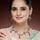 Oxidized Plated Green & Blue with Pearl & Stone Studded Jewellery Set