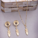 Gold Toned Alloy Feather Charm Pendant Necklace Set for Women & Girls