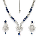 Rhodium Plated Silver Toned  Blue American Diamond Studded Jewellery Set