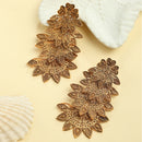 Gold Plated Mehendi Tond Multi-Layer Leaf Design Dangler Earrings
