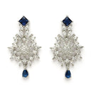 Rhodium Plated Silver Toned  Blue American Diamond Studded Jewellery Set