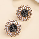 Gold Plated Dual Toned Goddess Laxmi Temple Coin Mirror Studded Stud Earrings