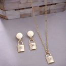 Gold Toned Alloy Heart Lock Pendant Necklace Set for Women