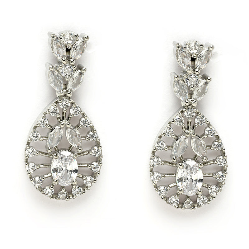 Rhodium Plated Silver Toned White American Diamond Jewellery Set