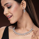 Rhodium Plated Silver Toned Cascade Design & White American Diamond Stone Studded Jewellery Set