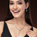 Rhodium Plated Silver Toned with Teardrop Style White American Diamond Studded Jewellery Set