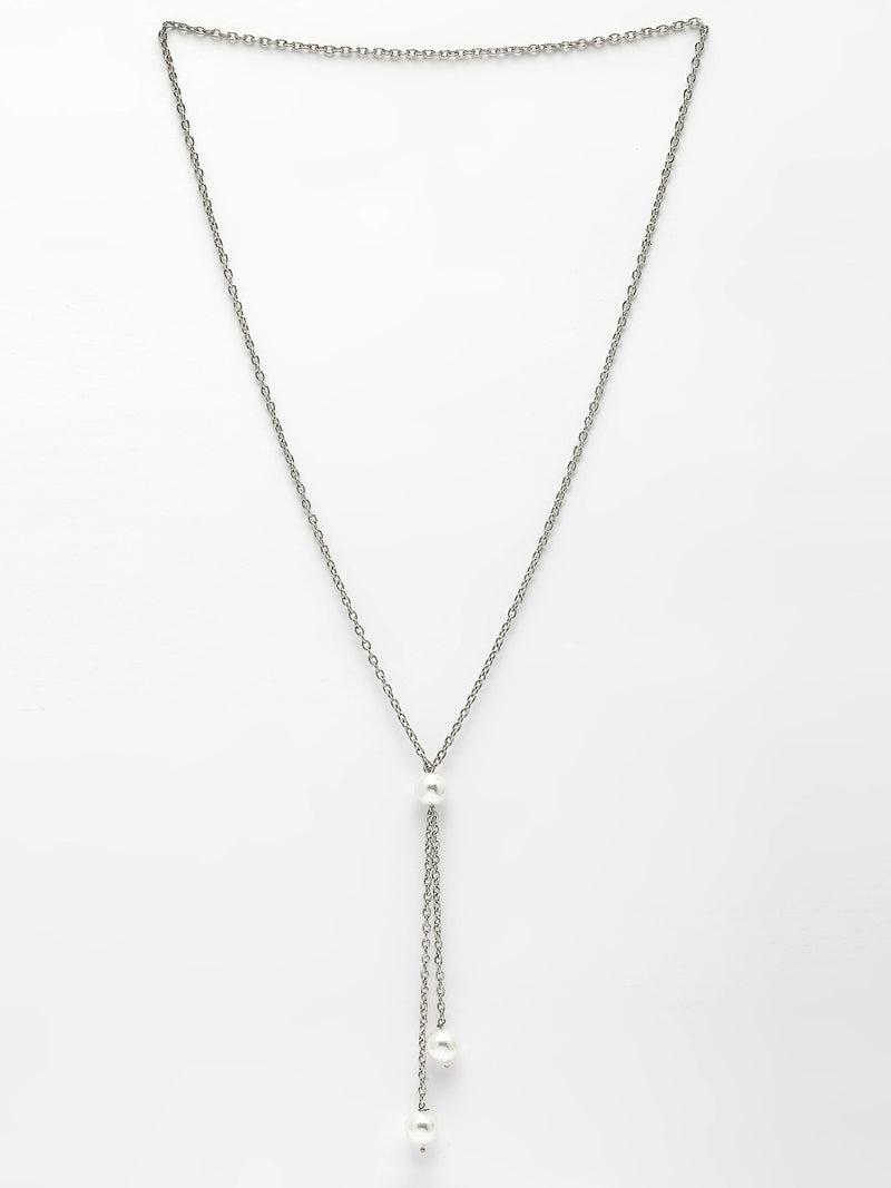 Oxidized Plated with Pearl & Plain Thin Chain Necklace Set