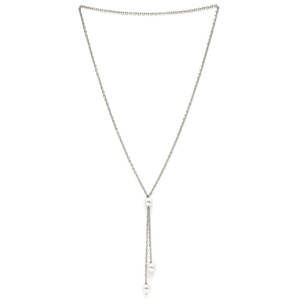 Oxidized  Pearl & Plain Chain Necklace Set