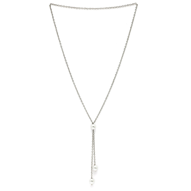 Oxidized  Pearl & Plain Chain Necklace Set