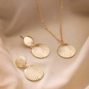 Gold Toned Alloy Textured Sunray Disc Pendant Necklace Set for Women